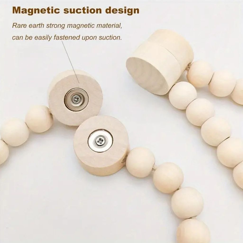Handmade Magnetic Wooden Bead Curtain Tiebacks 2 PCS | Simple Elegant Magnetic Tassel Curtain Tie Backs | Accessories Wall Decoration | Drapery Tiebacks for Bedroom Window Treatment