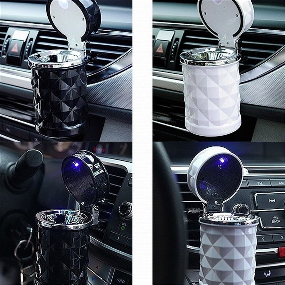 2 pack Auto Car Ashtray Portable with LED Light Ashtray Smokeless Smoking Stand Cylinder Cup Holder (Black and White)