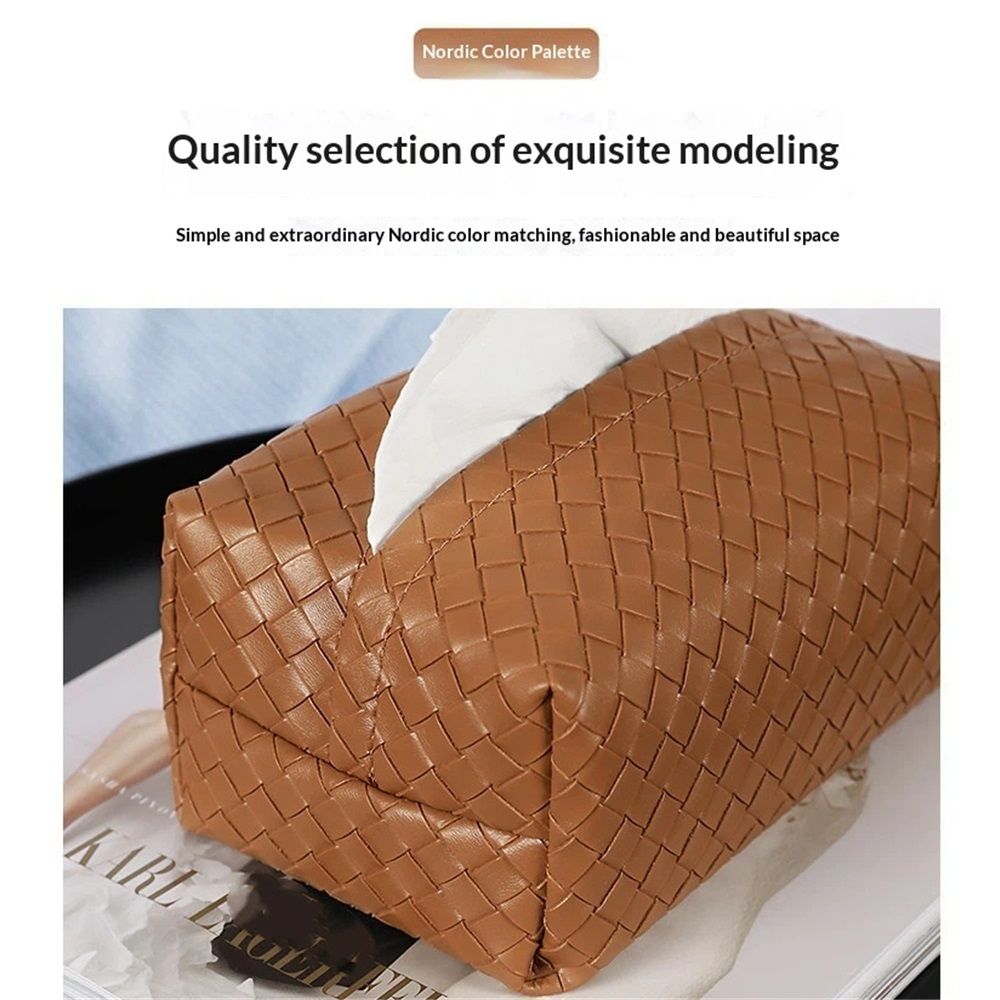 Aesthetic Rectangle Tissue Box Cover, High Flat Box Tissues Holder Rectangular, Woven Textured,Orange coffee color(Only tissue box)