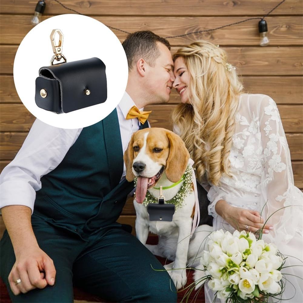 2 pack Black Dog Ring Bearer Pillow - Leather Wedding Ring Holder for Pet Collar - Engagement Proposal Gift(only boxs)