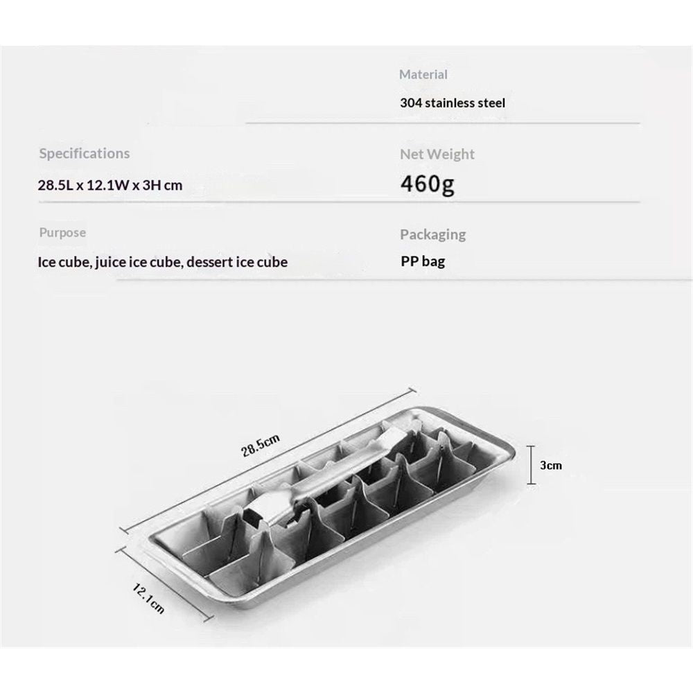 Stainless Steel Ice Cube Maker Tray,Lever Style Ice Cube Mold Quick To Making 18 Ice Cubes, Stainless Steel(silvery)