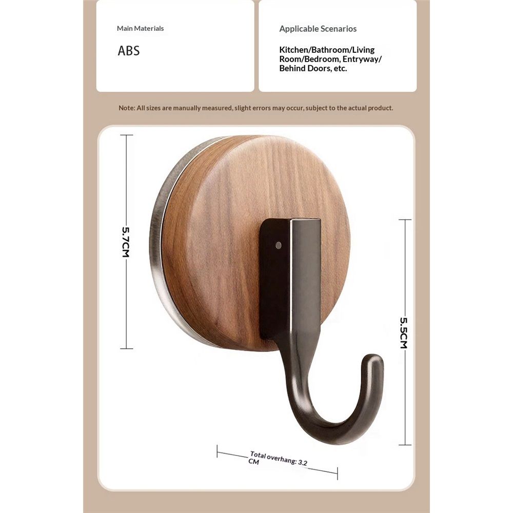 4 pack Wreath Hanger for Front Door, Upgraded Suction Cup Hook for Window Glass/Shower Mirror/Over Door (Walnut)