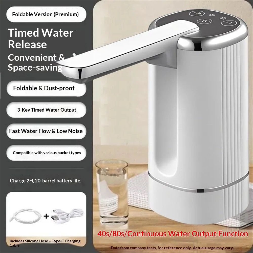 Generic Electric Water Bottle Pump Foldable Water Dispenser Pump for Automatic Water Dispenser Countertop for RV Outdoor Travel Bedside Home Office Camping -Three speed timed water outlet