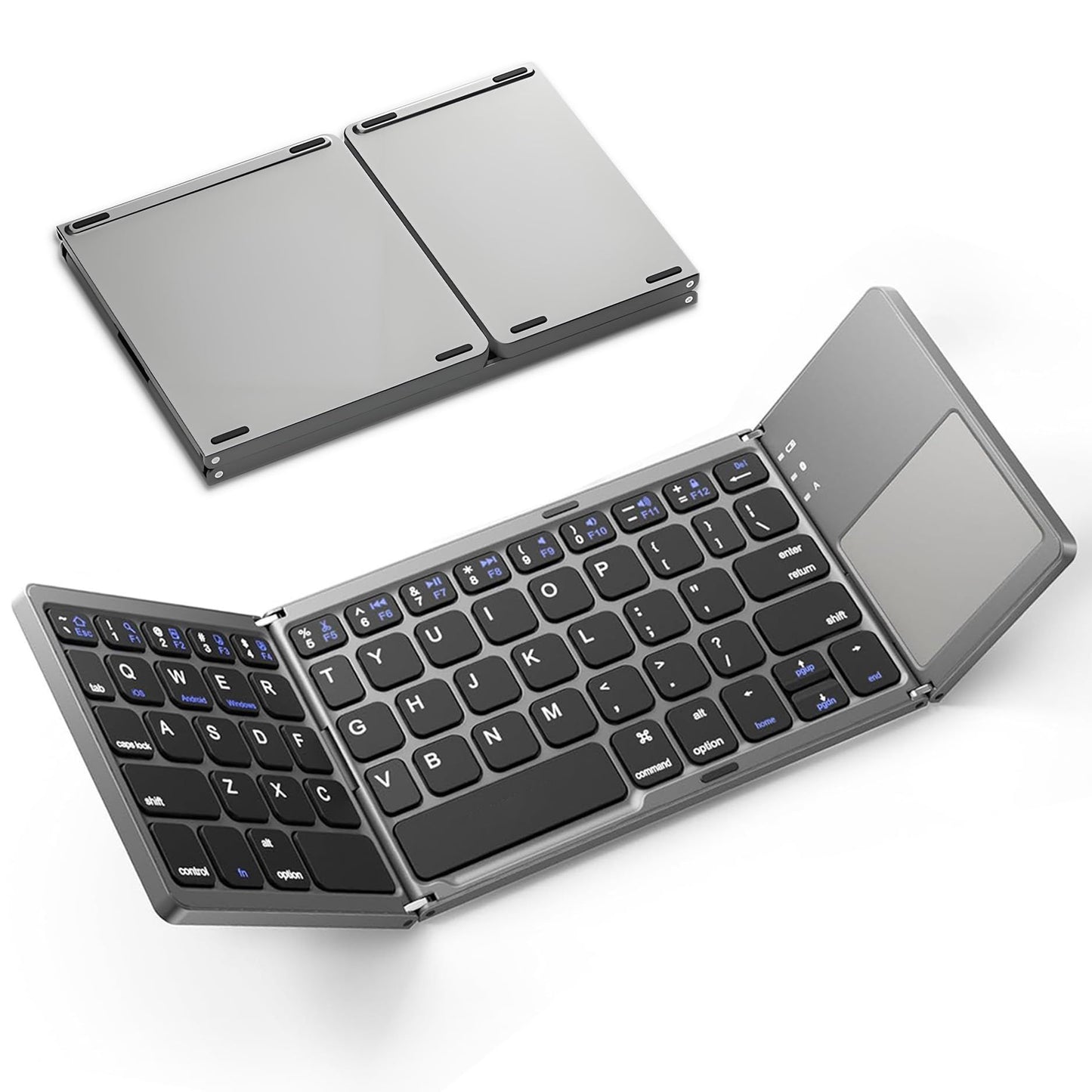 Foldable Bluetooth Keyboard with Touchpad, Wireless Portable Keyboard, Ultra Slim Rechargeable Folding Keyboard with Full-Size Keys for iOS Android Windows Laptop Tablet PC,Silver