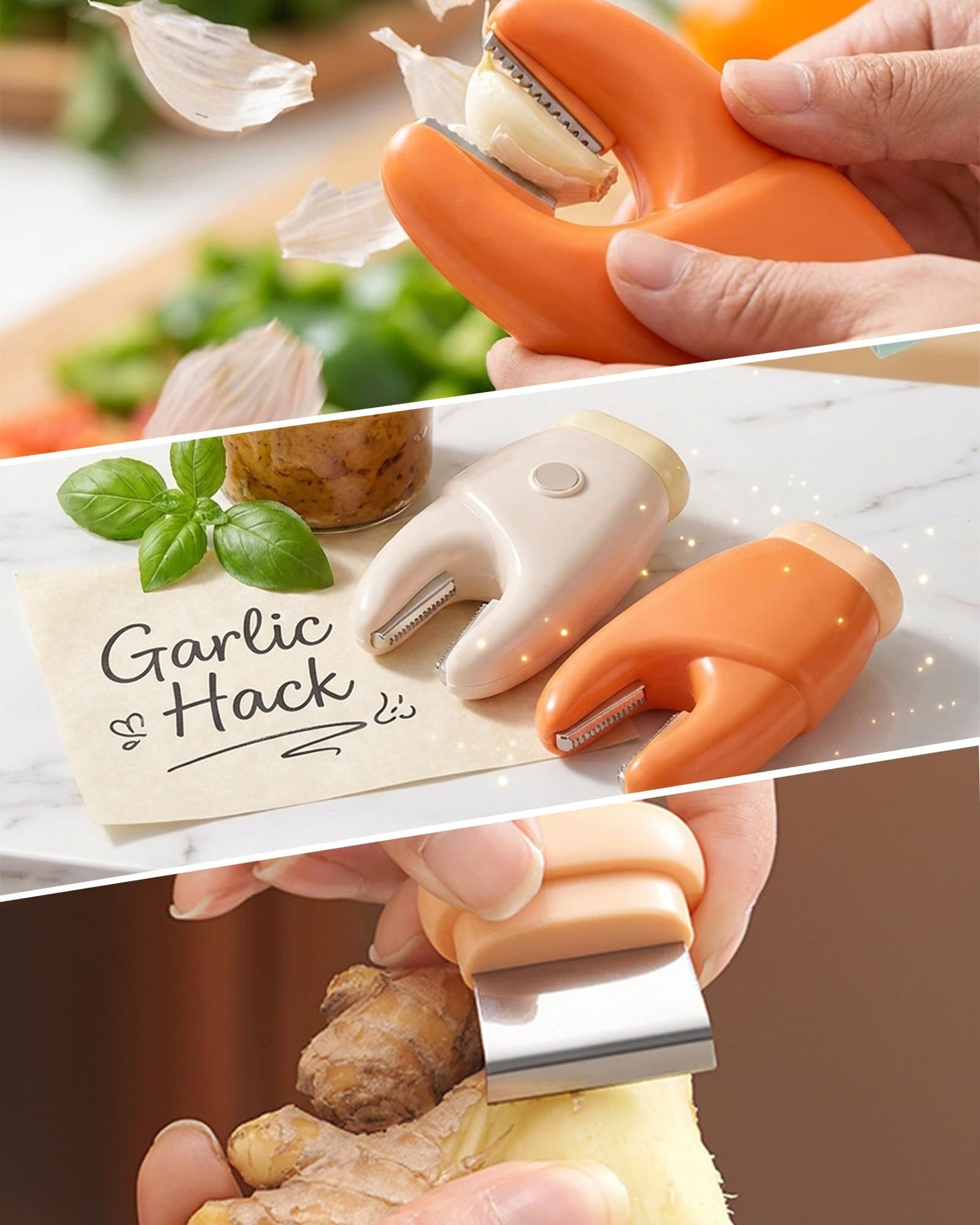 2-Pack 2-in-1 Stainless Steel Garlic Peeler Skin Remover, Multifunctional Efficient Vegetable Peeler for Carrots, Ginger, Kitchen Tool That Avoids Garlic Smell on Your Hands(Orange)