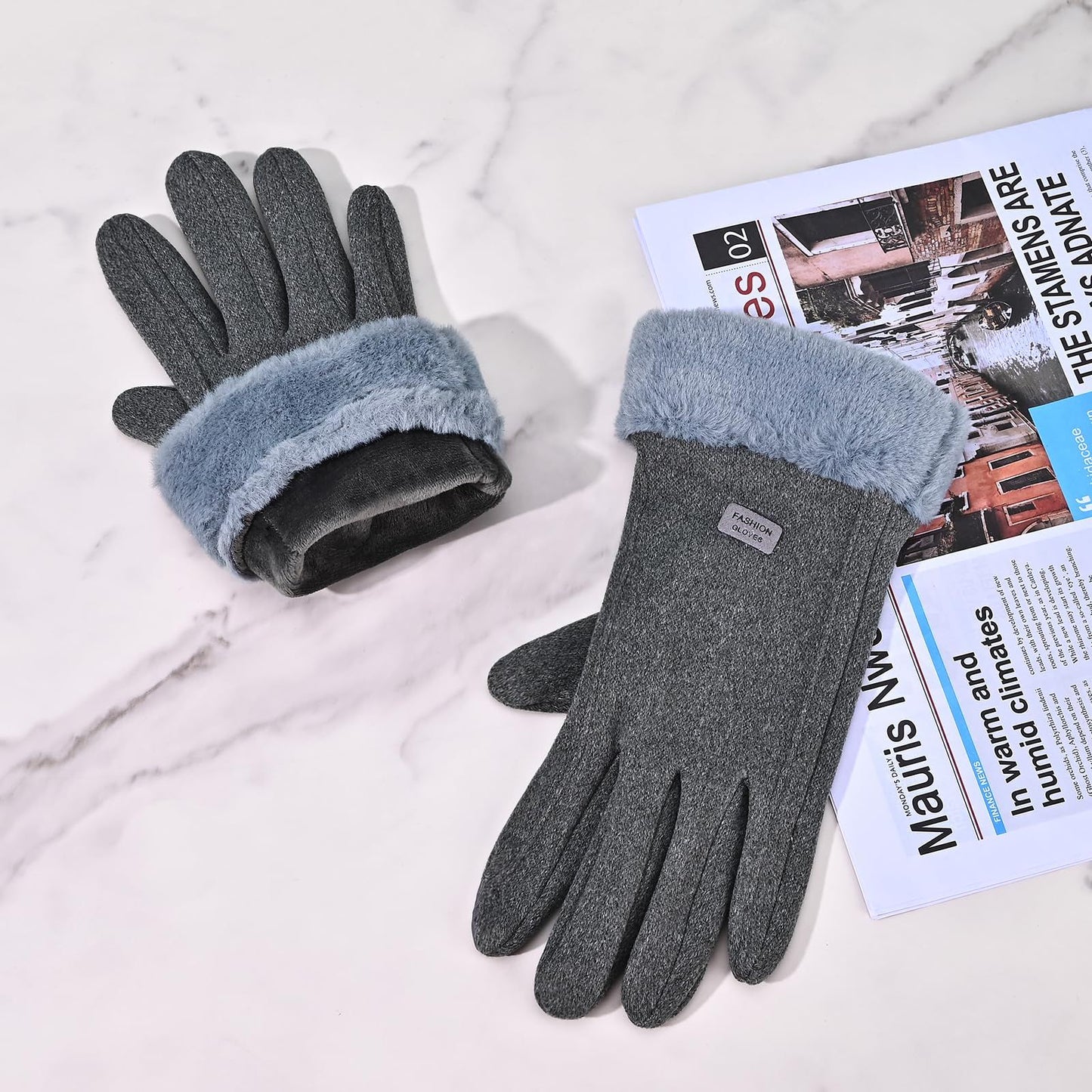 Gloves for Women Girl, Winter Touch Screen, Comfortable and Warm Double-Sided Velvet Lining Thickened Warm Glove,Grey