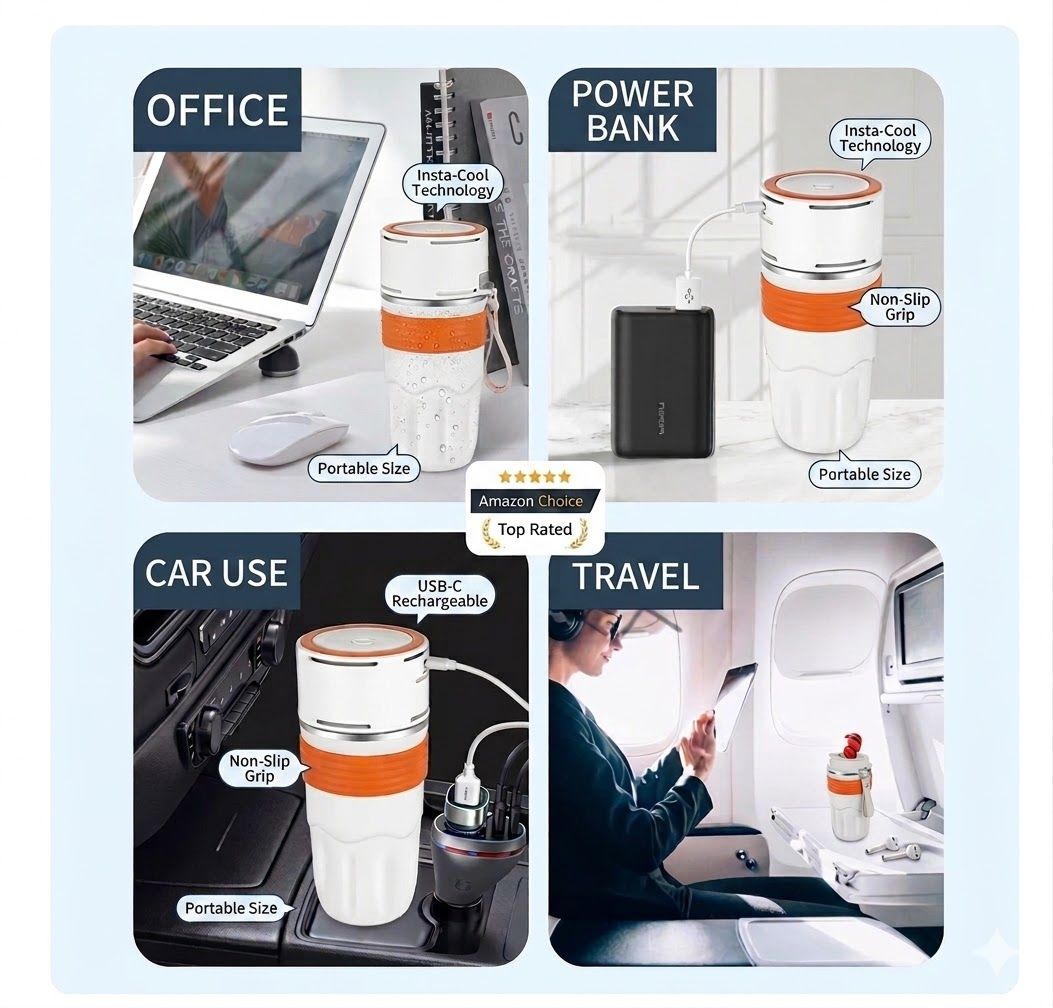 USB Heated & Cooling Smart Cup, Fast Cooling 0–10°C & Heating Up to 50°C, Portable Thermostatic Cold & Hot Cup, Car Office Travel Use, USB Powered Beverage Cooler & Warmer, Works with Power Bank & Car Charger,Orange