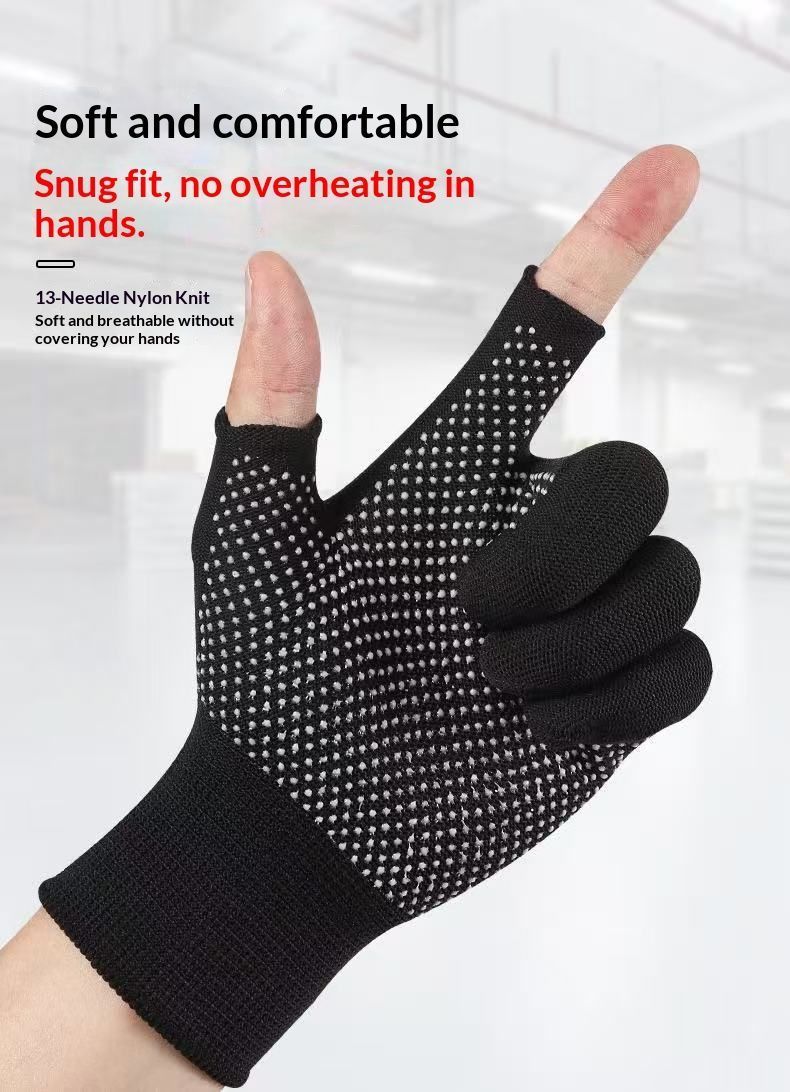 10-Pairs Nylon Work Gloves-Gray Half Finger