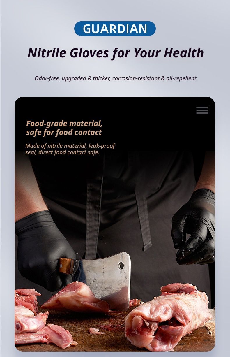 300Pcs Heavy-Duty Black Disposable Nitrile Gloves-Medium