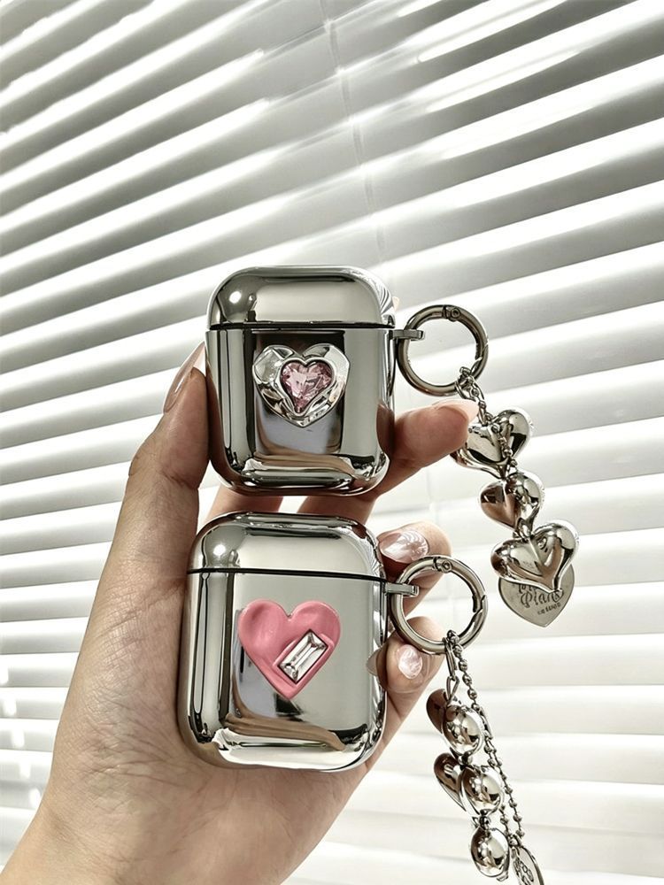 AirPods 4 Textured Pink Heart Electroplated Case + 3 Heart Charms