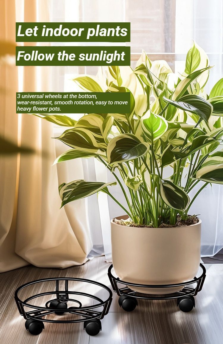 Black Round Movable Plant Caddy with Wheels