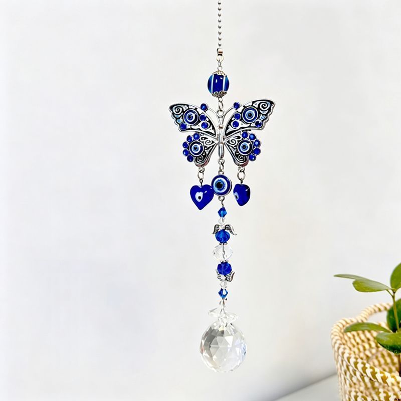 Blue Demon Eye Butterfly Crystal Pendant 3-Piece Set