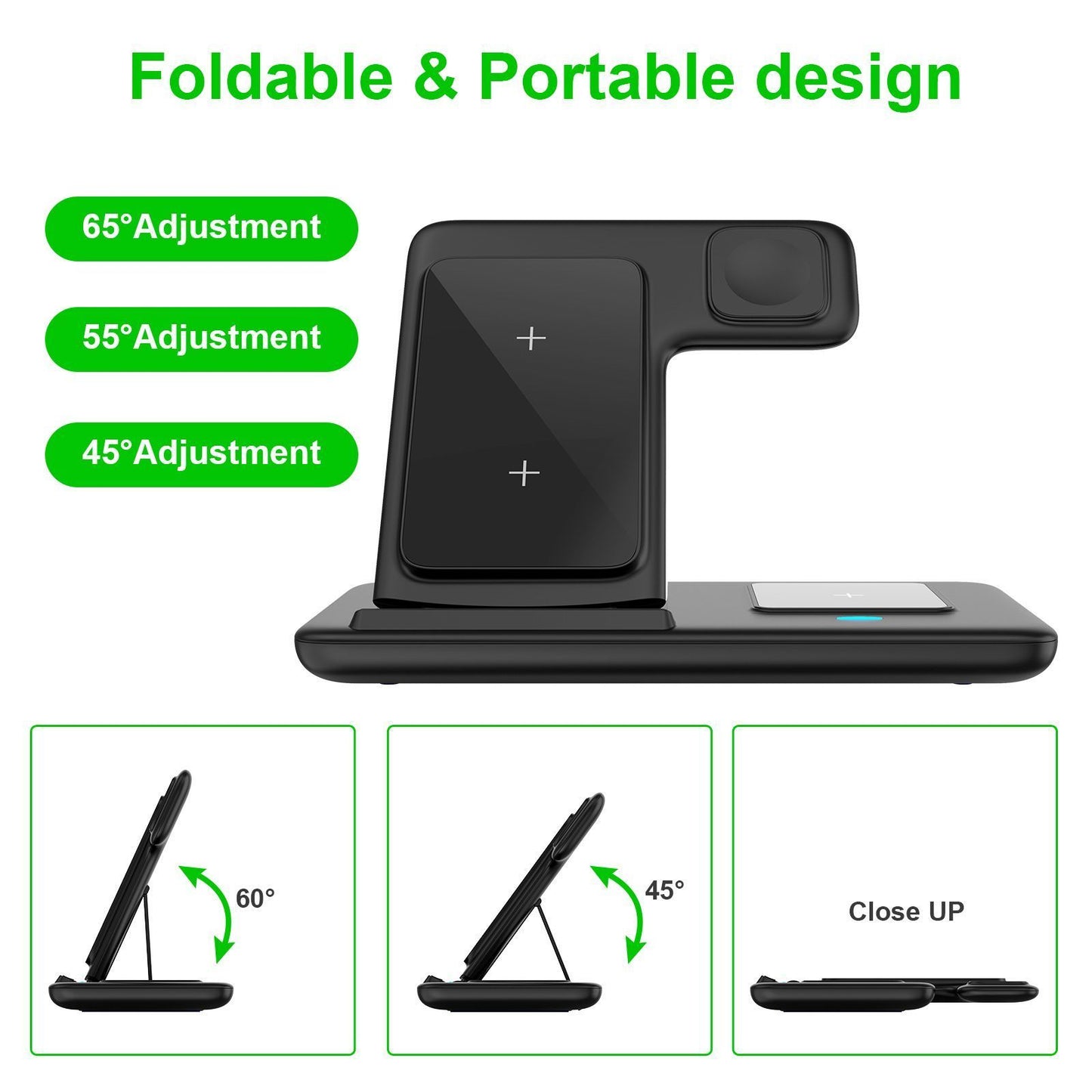 Pink 20W Foldable 3-in-1 Wireless Charger