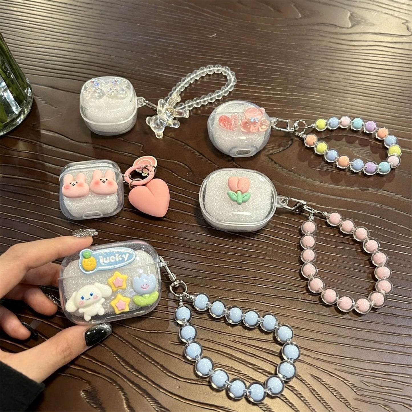 Pink Flower Clear Case + Pink Bracelet
