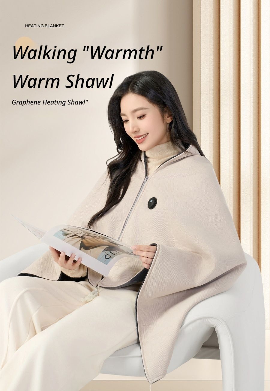 USB Washable Heated Shawl-No Power Bank Included-Red