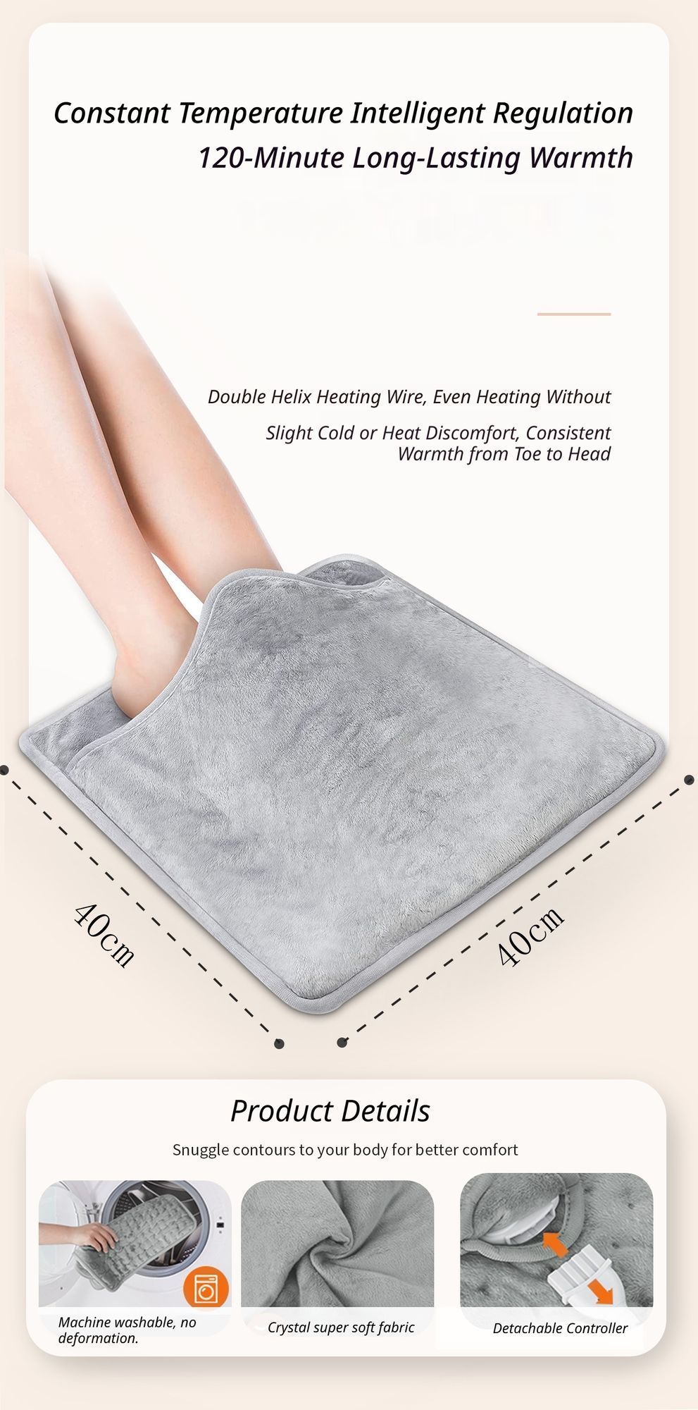 Heating Foot Warmer Mat Silver Grey