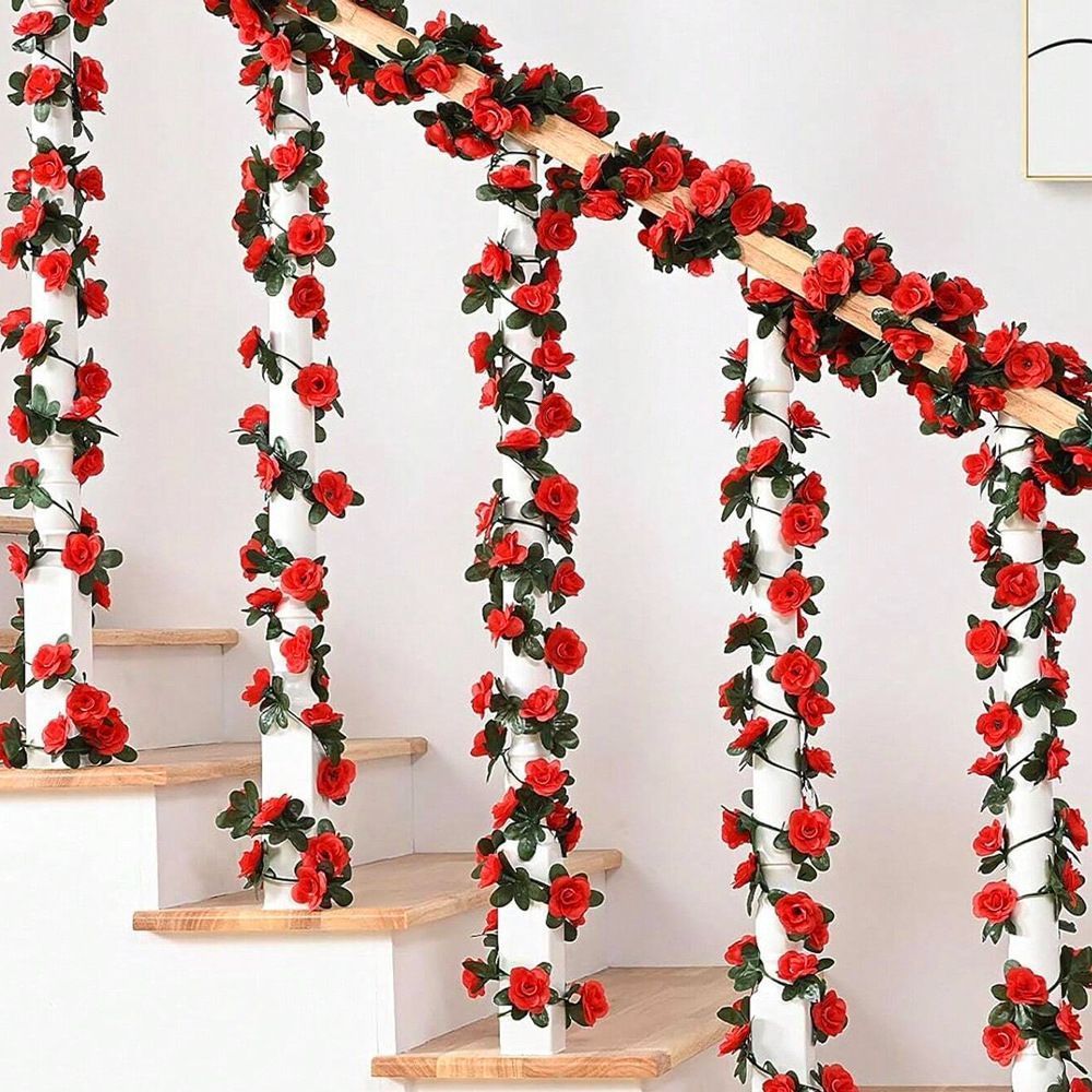 Artificial Rose Vine - Red 2.5m
