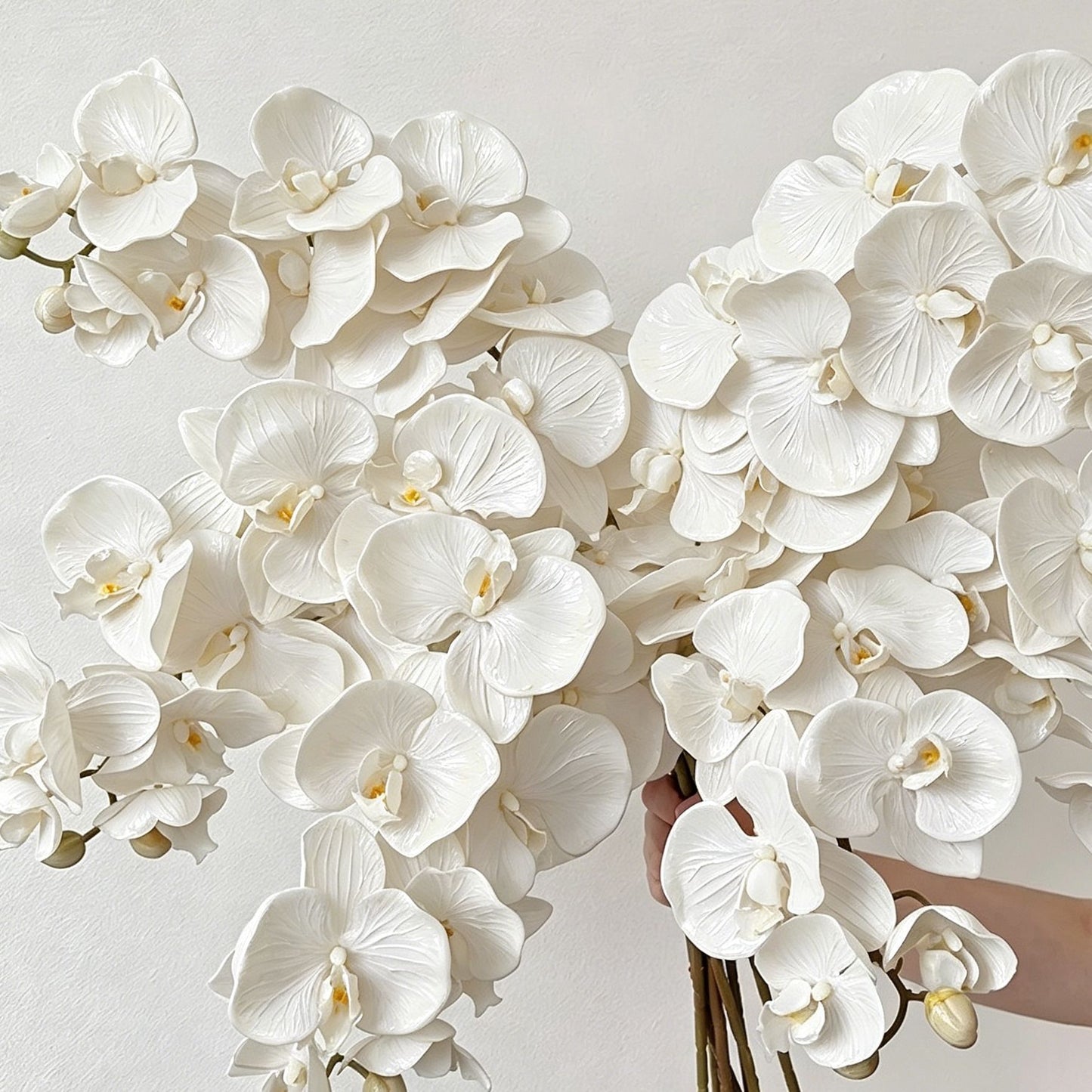 Artificial Oil Painting Phalaenopsis, Jade White, 3 Pack