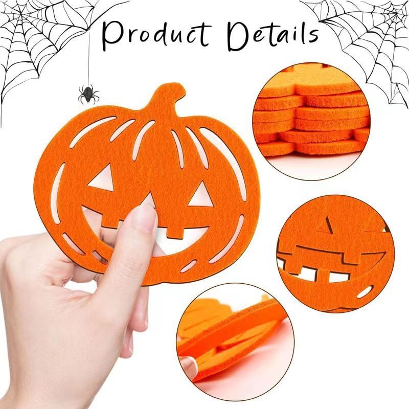 1pk Felt Pumpkin Halloween Coasters Heat Resistant Drink Mats