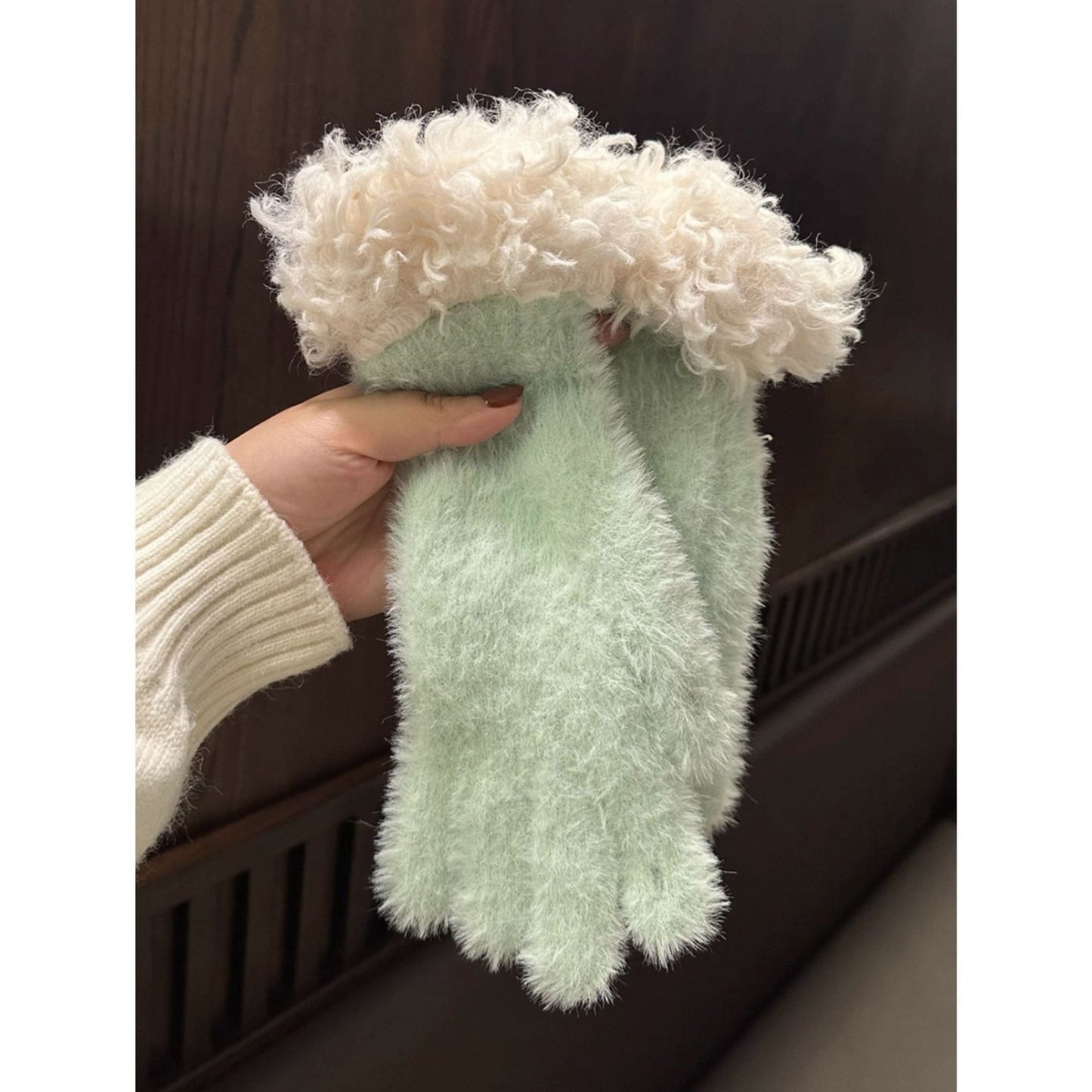 Yellow Faux Mink Spliced Gloves