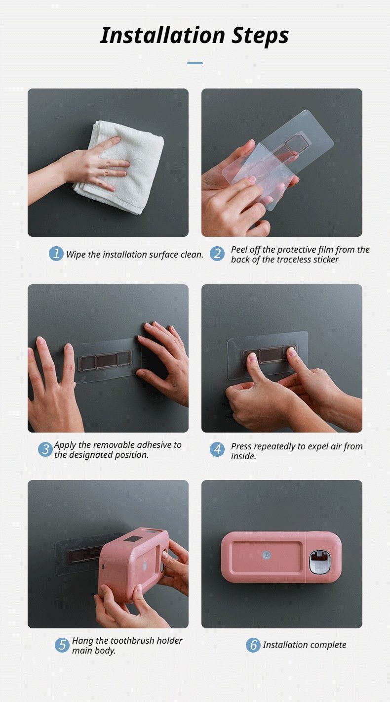 White Smart UV Sterilization Set, No-Drilling Wall-Mounted Toothbrush Organizer & Electric Toothbrush Sanitizer