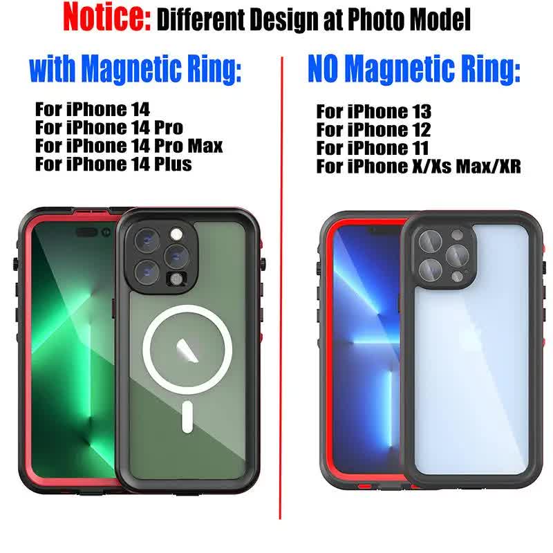 IP68 Waterproof Case for iPhone 15 14 13 12 11 Pro Max XS Max XR 7 8 RedPepper Transparent Protection Diving Underwater Swimming Outdoor Sports Black Black i-Phone 12