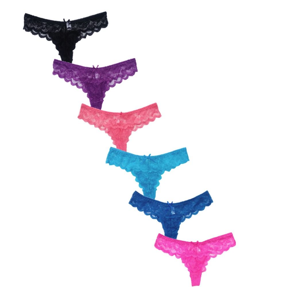 12-pack Thong Lace Panties in 6 Colors, S