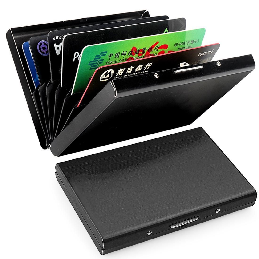 10-Card Slot RFID Protected Metal Wallet, Stainless Steel Card Holder with Compartments, Black
