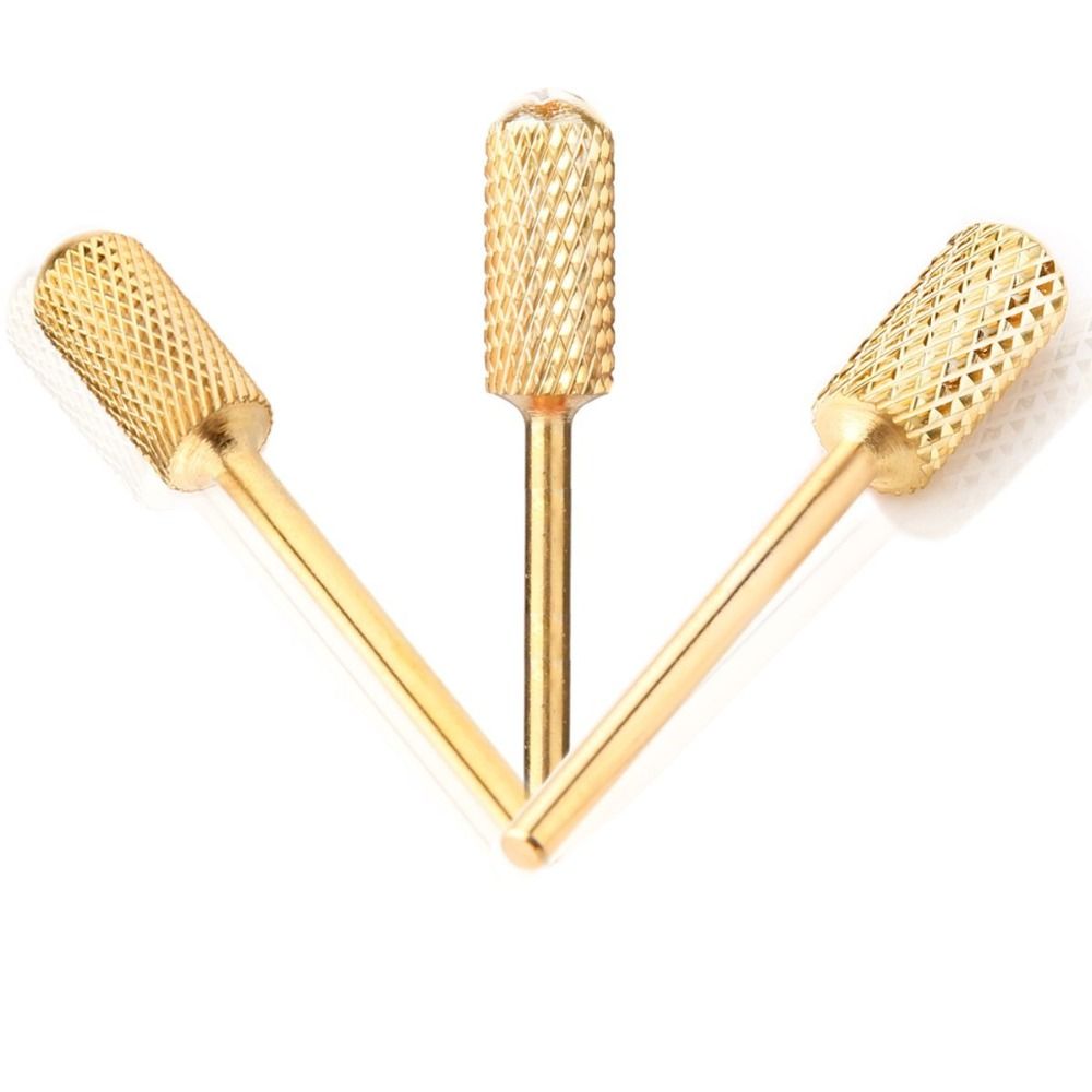 Electric file bits, 3 sizes, rounded fin grit gold drill bits