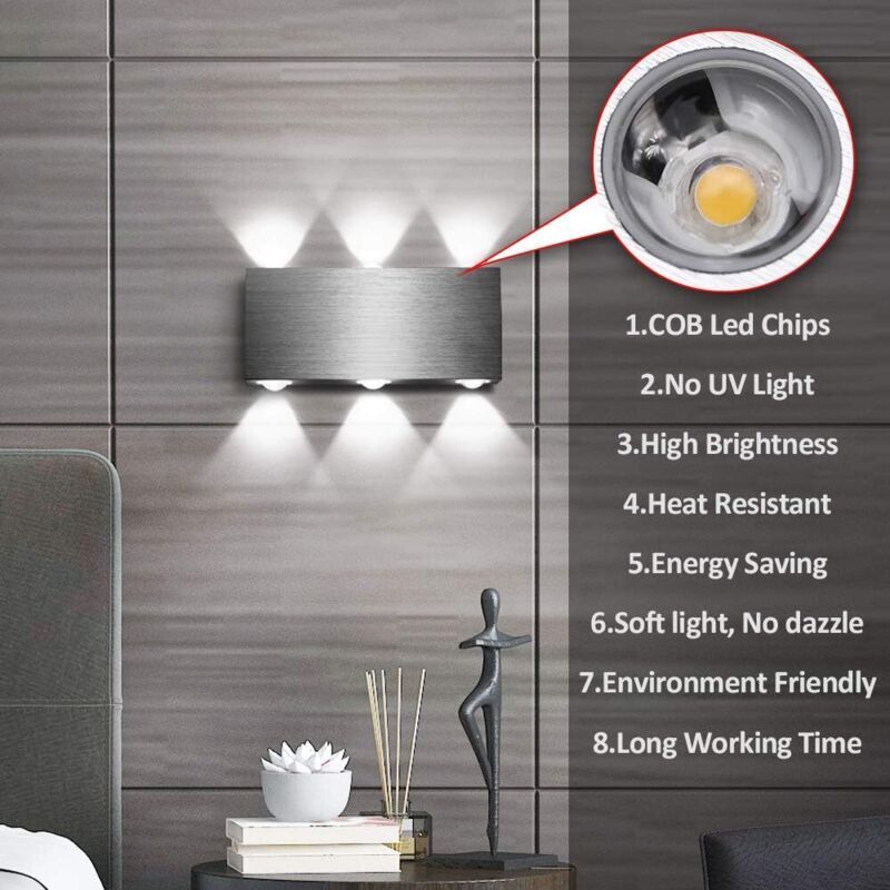LED Wall Light 18W Indoor Square Aluminum Up Down Lamp Cool White for Bedroom Office Hallway