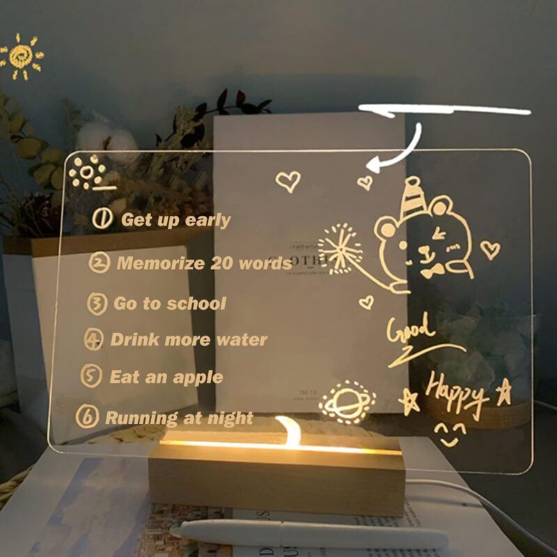 Luminous Transparent Acrylic Writing Board Clear Memo Message Frame Office Decoration, 30 x 20cm