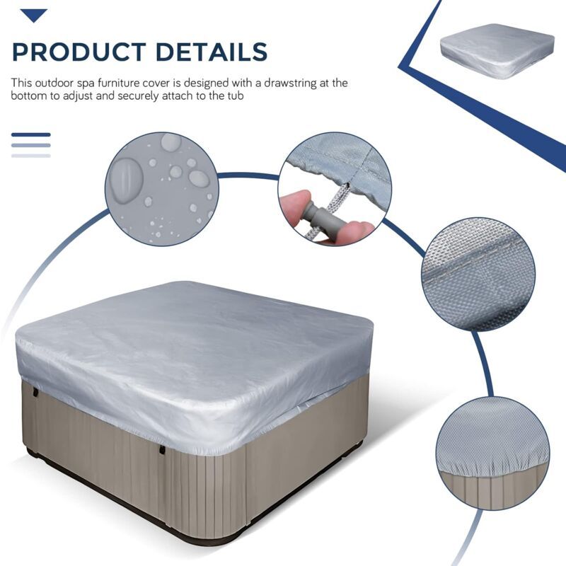 Square Grey Replacement Hot Tub Spa Cover Waterproof UV Protection, 200 x 210cm