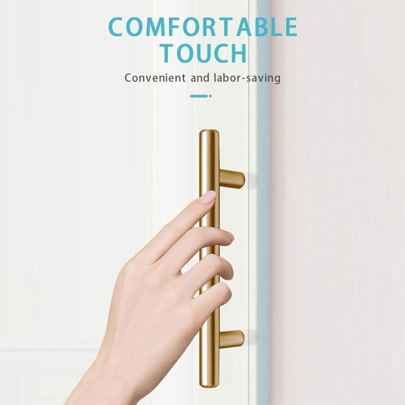 10 Pieces T Bar Handle, Pack Cabinet Door Brushed Stainless Steel Hardware for Kitchen Cabinets Pull Handle Hole Centers Gold, 96mm