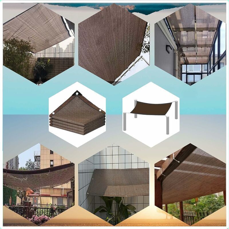UV Protection Shade Net Breathable Cooling Balcony Garden Netting with Eyelets Heat Resistant Windproof Shade Cloth, Brown, 3 x 5m