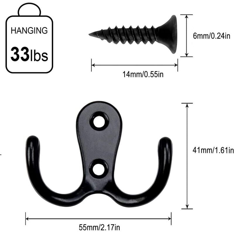 6 Pieces Retro Coat Hook, Retro Coat Hook Wall Coat Rack Vintage Metal Door Hook for Bathroom Kitchen Bedroom Entrance black