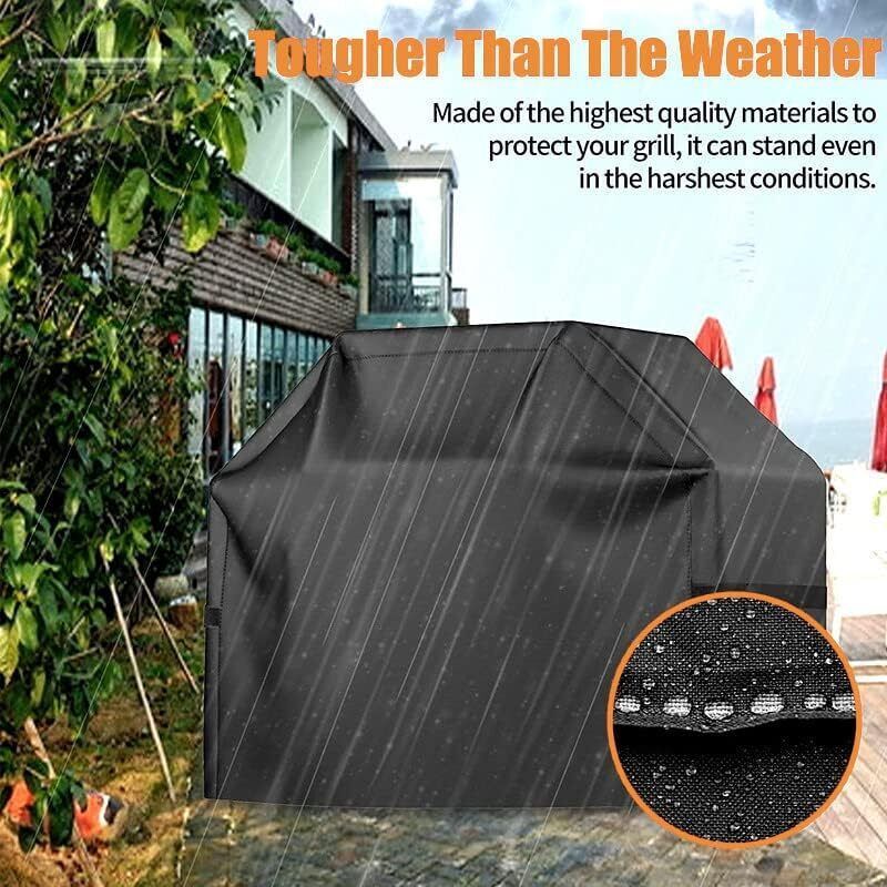 Barbecue Cover 210D Waterproof Oxford Gas Grill Cover Compatible with Weber Holland Jennair, Black, 145 x 61 x 117cm