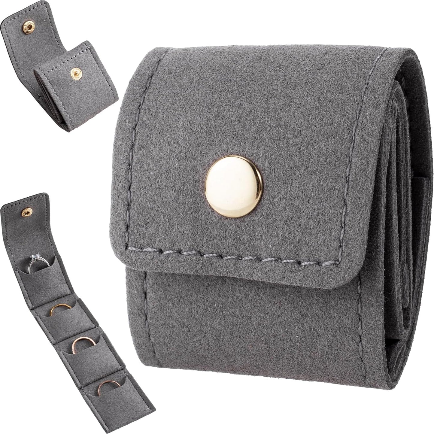 Mini Travel Jewelry Bag, Foldable Portable Roll Travel Jewelry Bag Pouch, Small Multifunctional Compartment Organizer for Women Rings Necklace Earrings Bracelets Storage- Grey