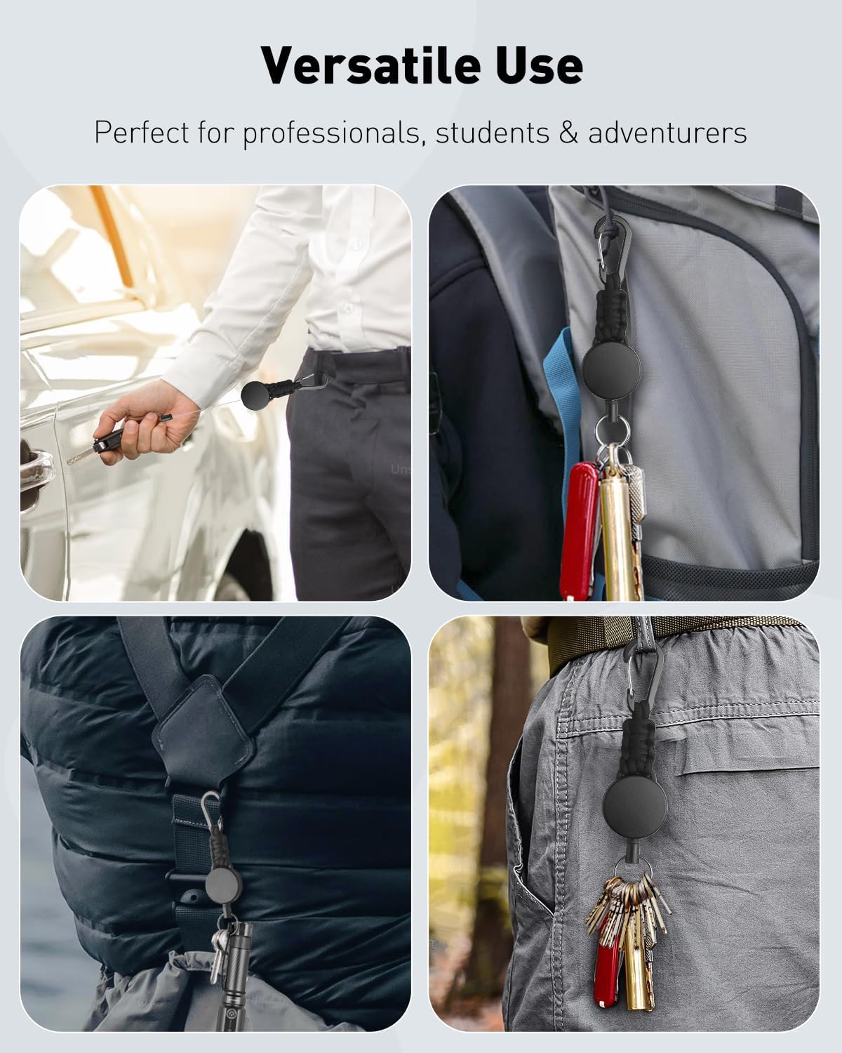 2 Pack Retractable Keychain, Retractable Key Holder, Heavy Duty Badge Reel for Keys and ID Card, Extendable Badge Holder Clip with Carabiner Paracord and Key Ring