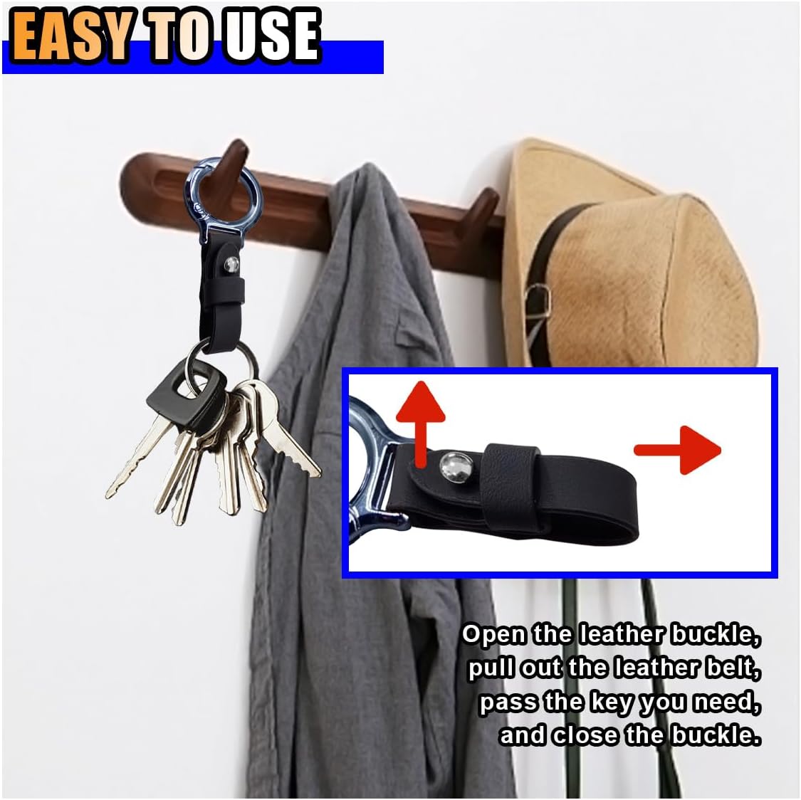 Carabiner Key Ring Clip, Car Fob Key Keychain Holder Car Keychain Clip for Men Women, Key Ring Belt Holder (Black)