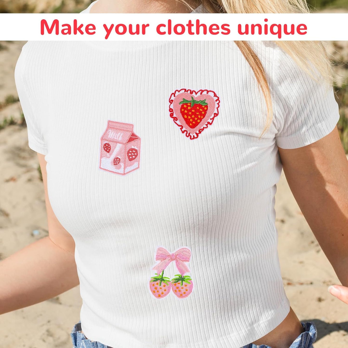 12PCS Strawberry Iron on Patches,Cute Patches Iron on Fruit Bow Embroidered Patch for Clothing Backpack Hat Bags