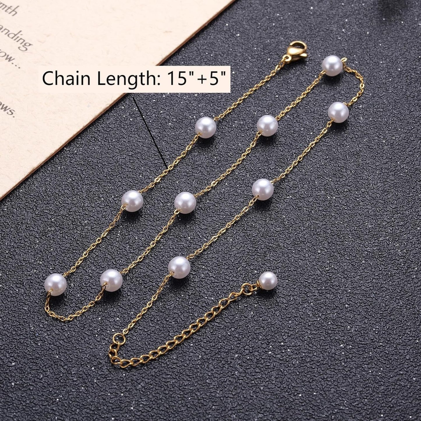 Gold-Plated Floating Pearl Necklace for Women – Minimalist Imitation White Pearls Chain, Station Pearl Necklace Gift for Bride Bridesmaids Mom Wife Daughter, Wedding Birthday Christmas
