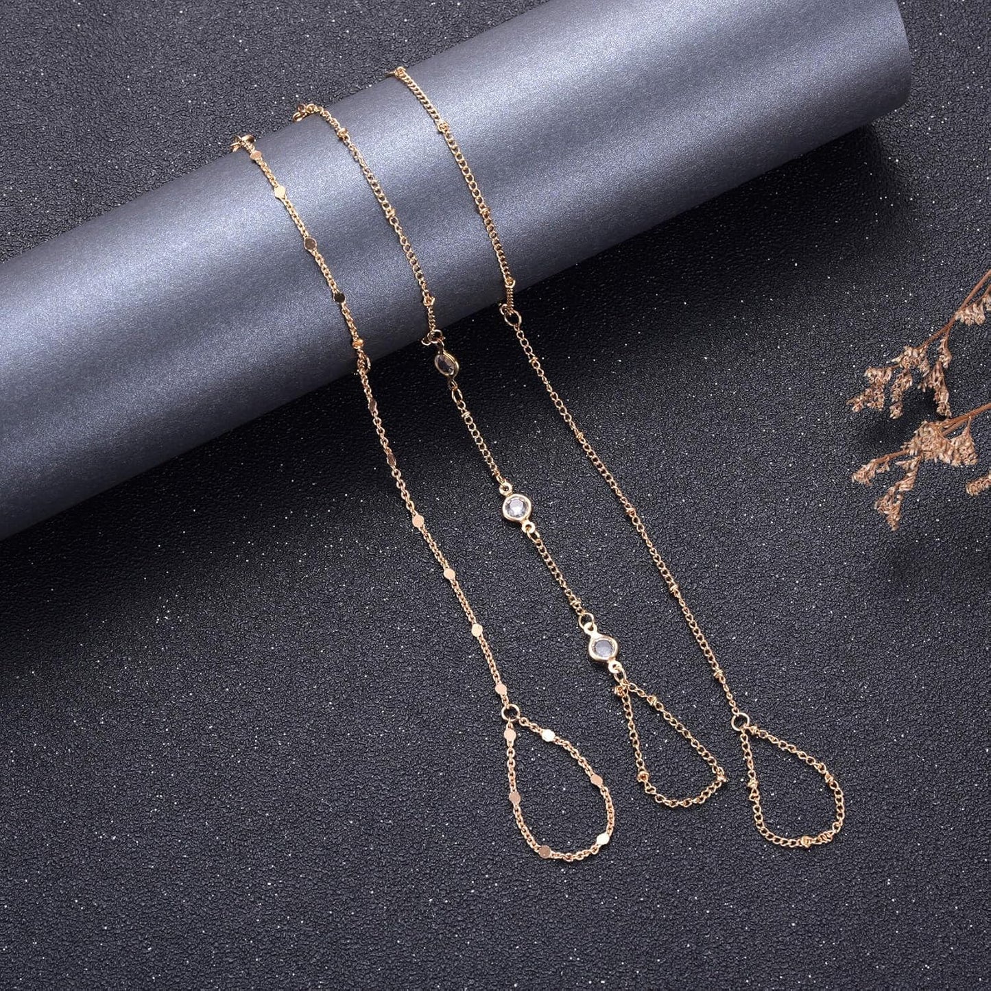 3 Pack Gold Hand Chain Bracelet Set for Women – Dainty Layered Finger Ring Bracelets, Boho Wrist Accessory for Wedding Prom Beach Party, Elegant Hand Jewelry Gift for Bridesmaids Daughter