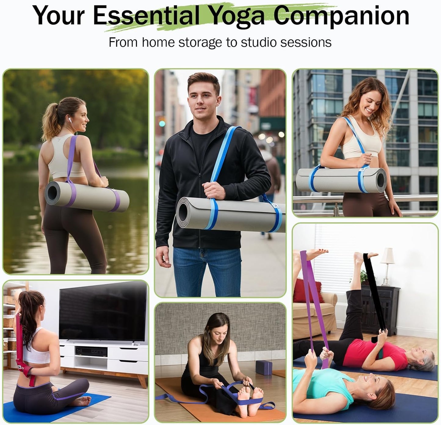 Yoga Mat Straps for Carrying, Adjustable Yoga Mat Carrier Sling Fits All Mats(Mat Not Included)