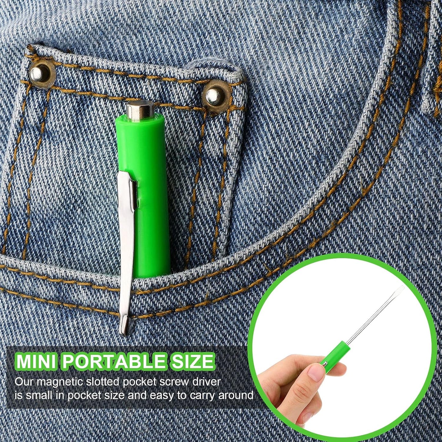 10 Pieces Pocket Screwdriver Mini Tops and Pocket Clips Magnetic Slotted Small Screw Driver with a Single Blade Head for Mechanical, Electrician(Green)