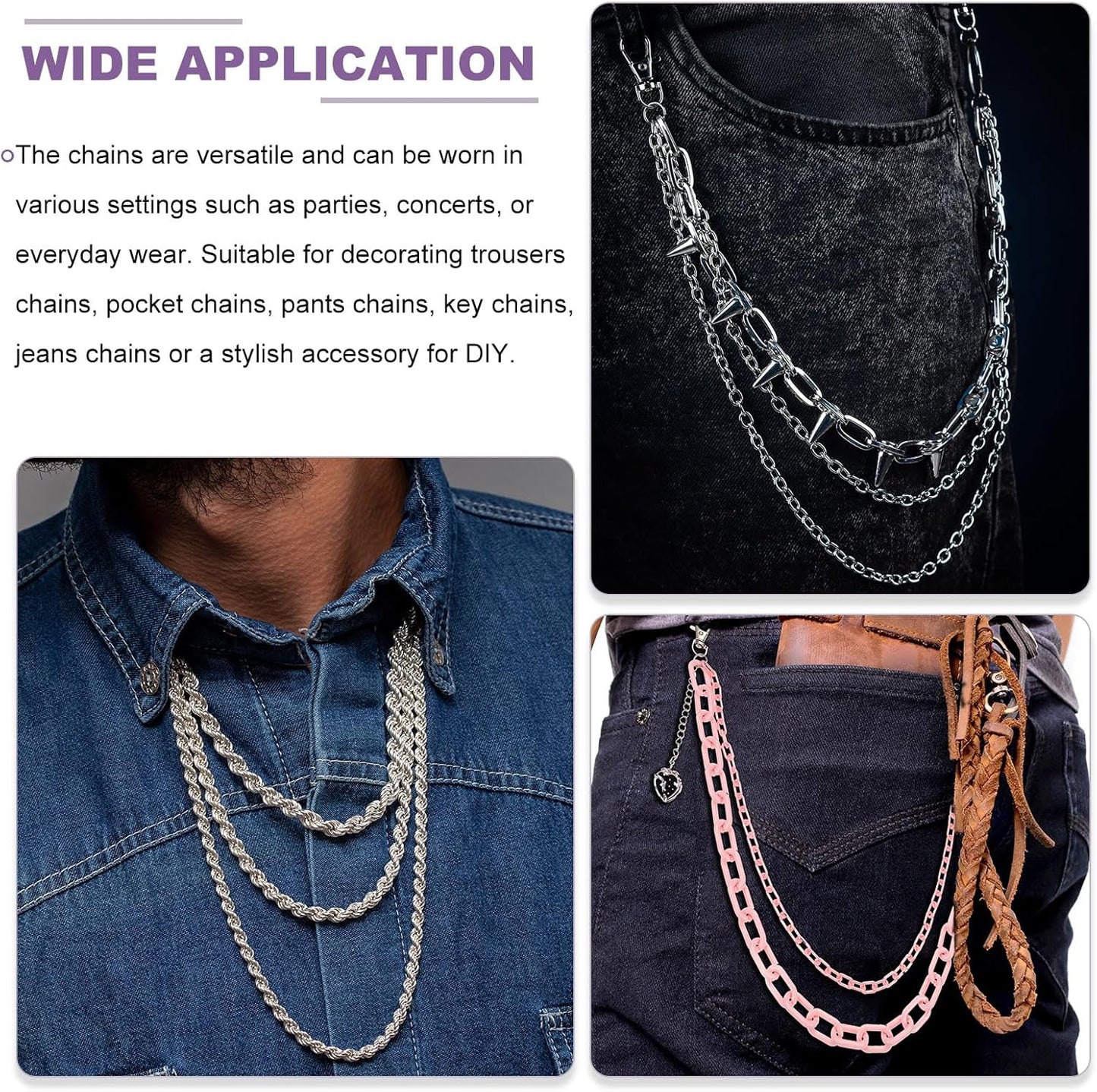 Strawberry Punk Pants Chain for Women and Men, Jeans Chain Trousers Chain Anti-Theft Belt Wallet Chain Waist Chains with Lobster Clasps for Hip Hop Accessories (Pink)