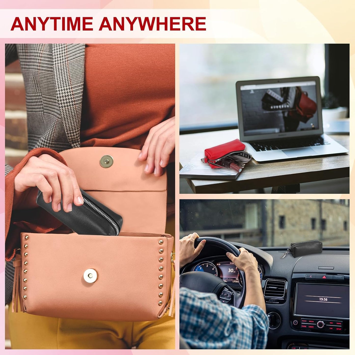 Leather Coin Purse, Leather Car Key Holder Bag Hand-held Change Purse Keychain Pouch Small Coin Pouch with Key Ring for Women and Men, Black