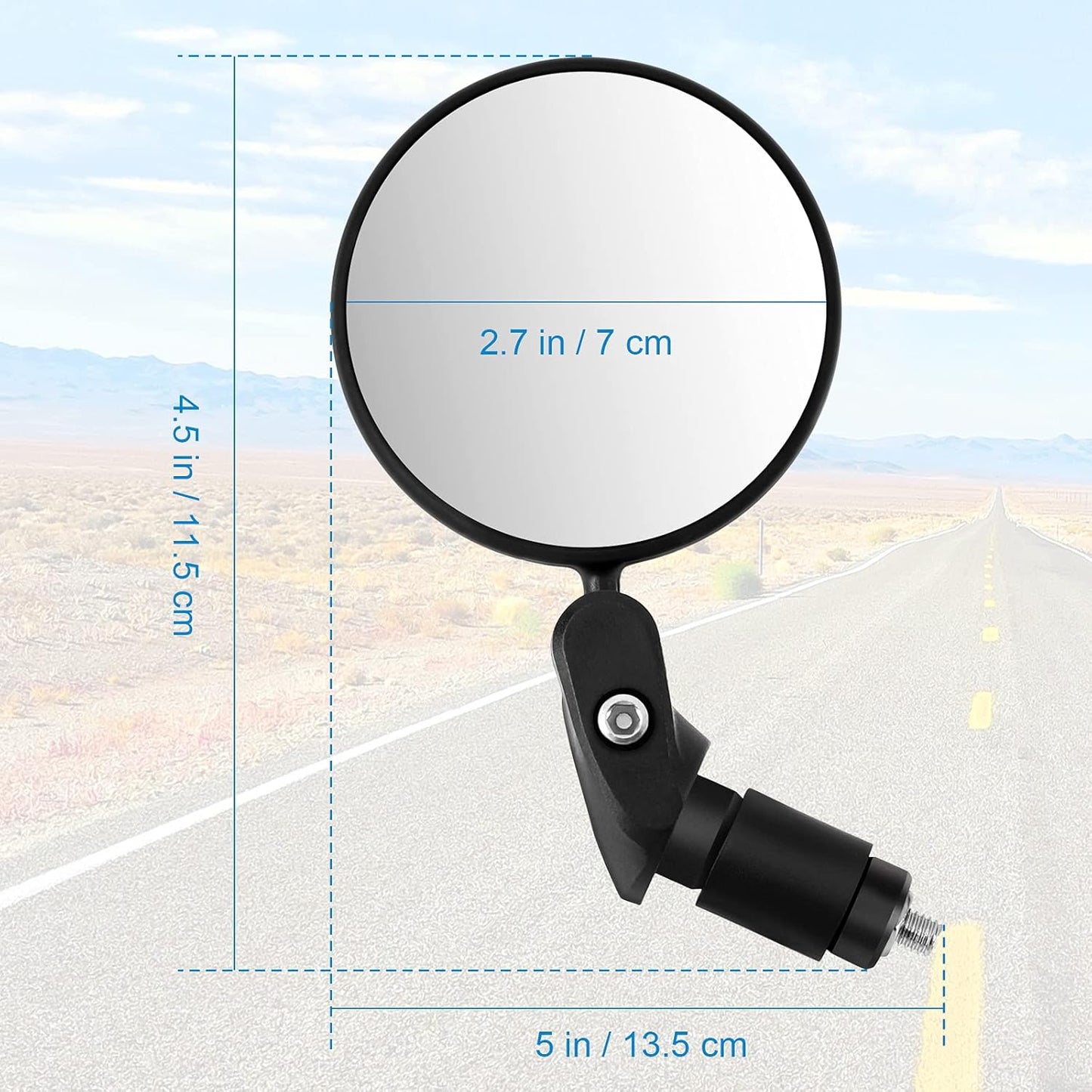 2pcs Bike Mirror, Bar End Bicycle Riding Rearview Mirrors for Handlebars, Adjustable 360 Degree Rotatable Convex Mirror for Mountain Road Bikes