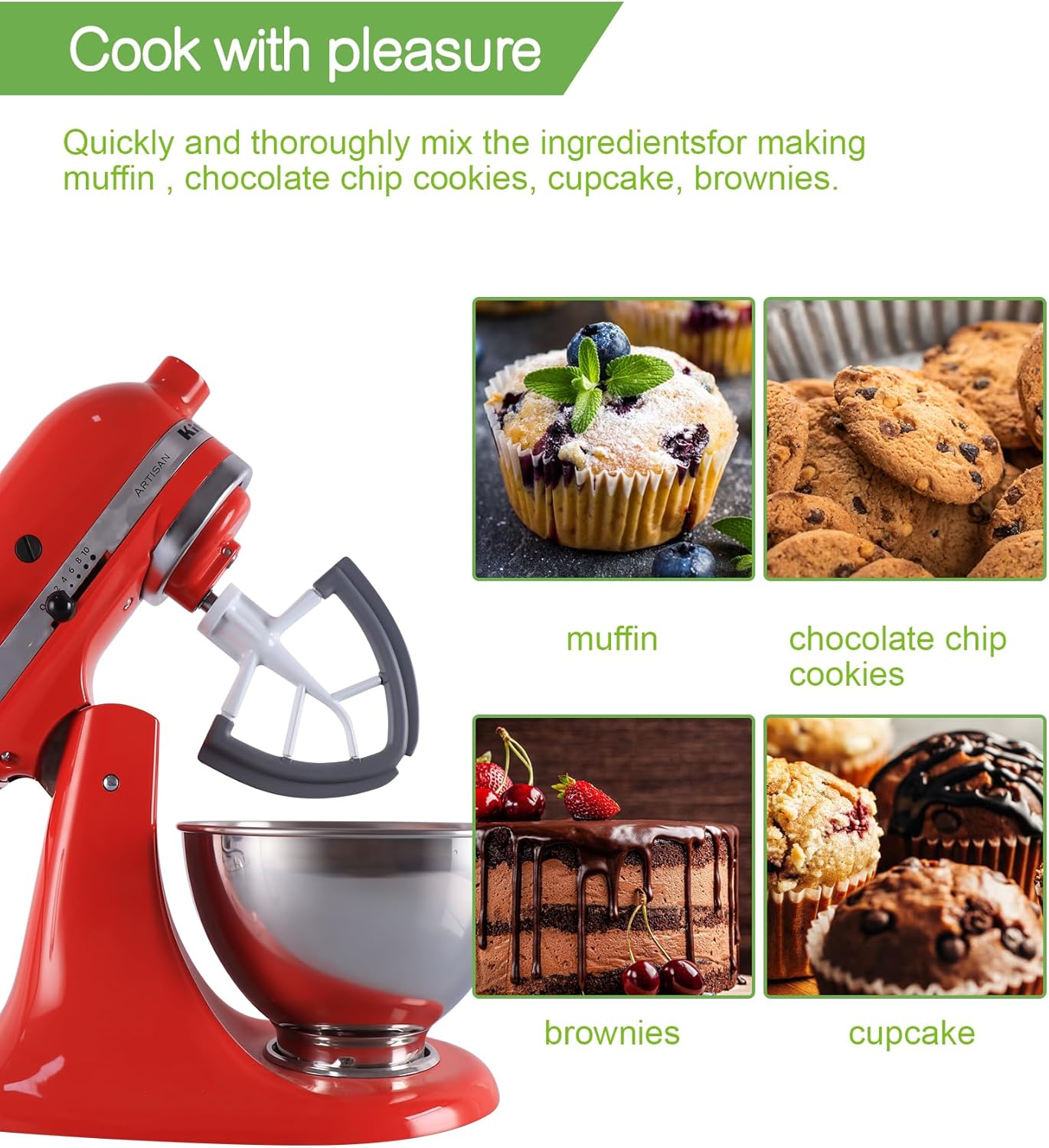 Flex Edge Beater Work for KitchenAid Mixer Attachments, Compatible with 4.5-5 Quart Tilt-Head Stand Mixers, kitchenAid Paddle with Scraper, Flexible Silicone Edges