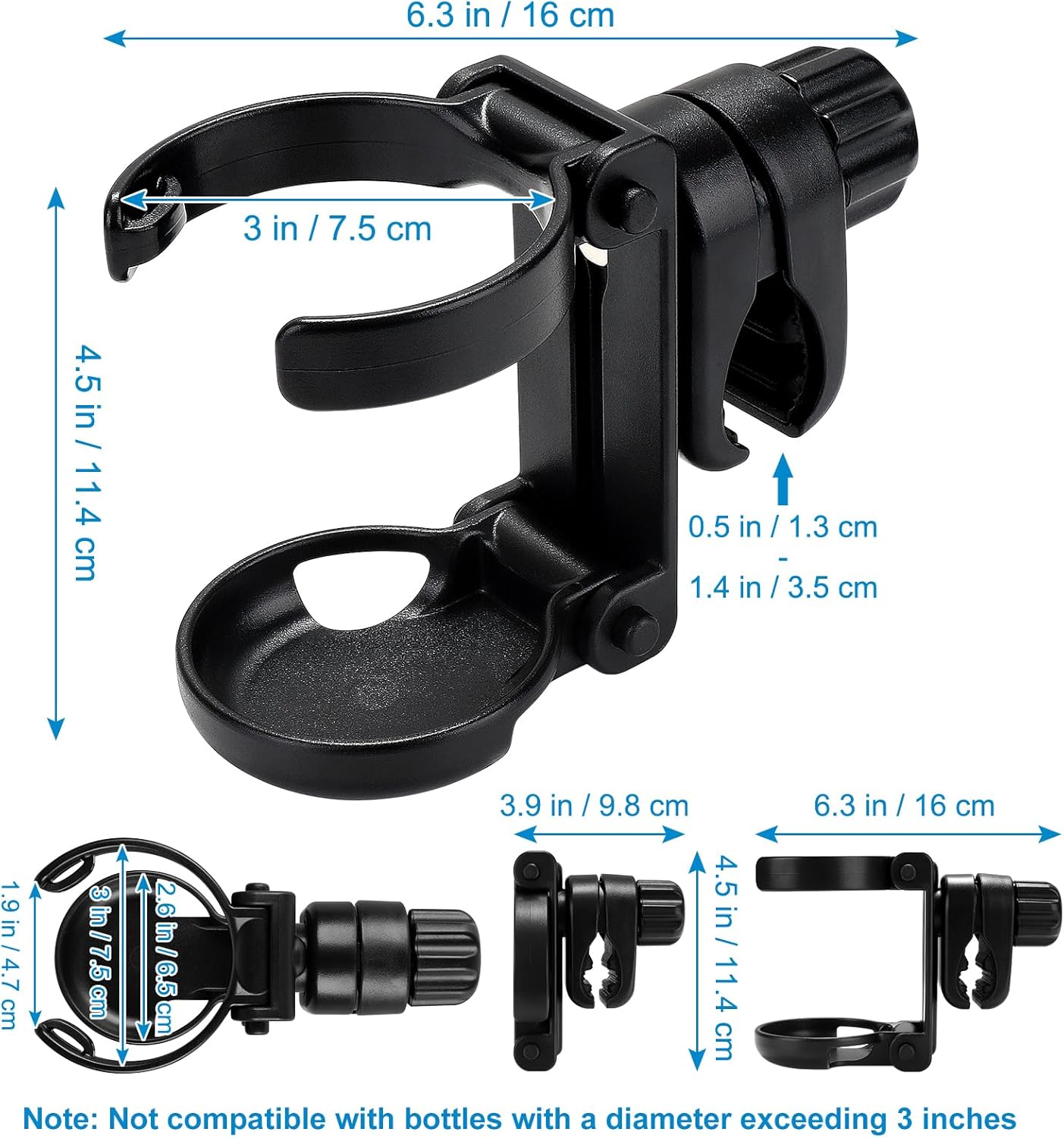 Stroller Cup Holder, Foldable Universal Cup Holder, 360 ° Rotatable Bottle Holder for Stroller, Bike, Wheelchair, Walker, Scooter 