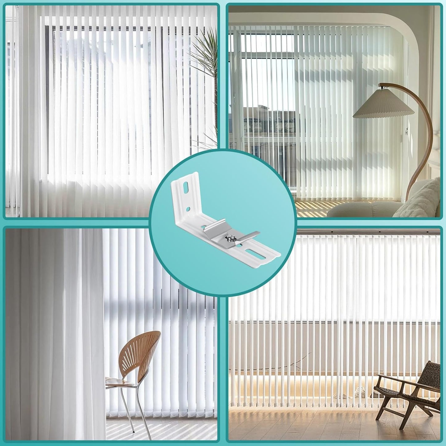 6 Pcs Vertical Blinds L Bracket Vertical Blind Wall Mount with Headrail 1-1/2" C Clamp Brackets 4" Outside Mounting Bracket Clips Vertical Blind Top Code Mounting (Silver)